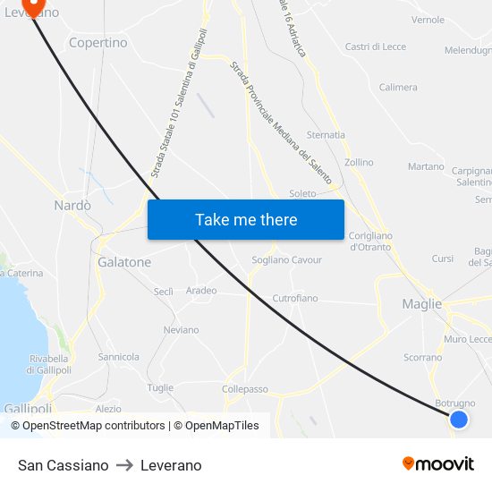 San Cassiano to Leverano map