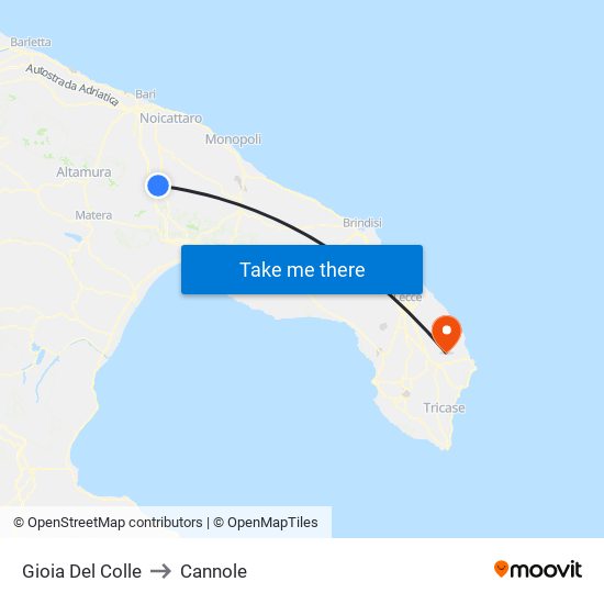 Gioia Del Colle to Cannole map
