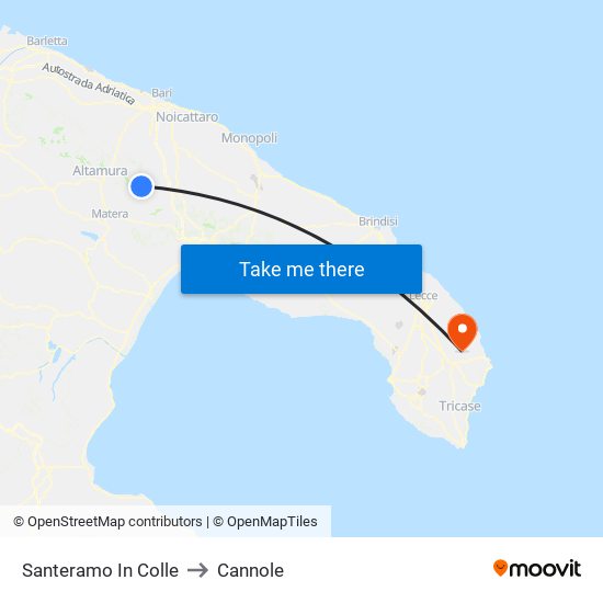 Santeramo In Colle to Cannole map