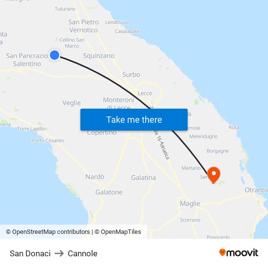 San Donaci to Cannole map