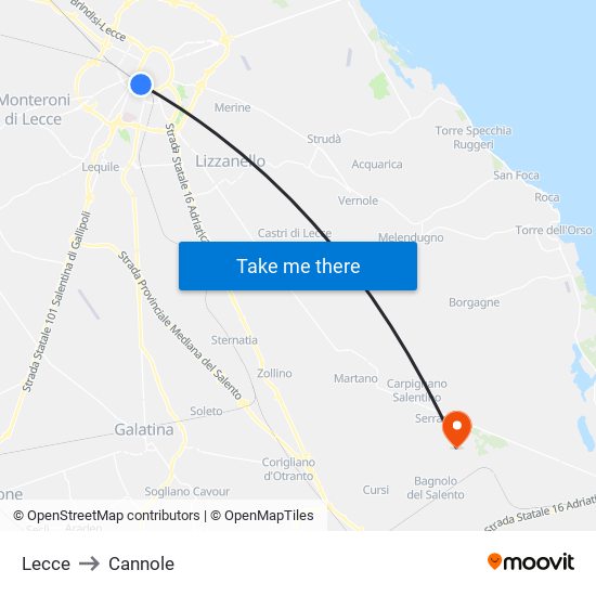 Lecce to Cannole map