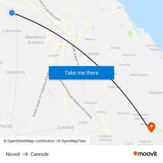 Novoli to Cannole map