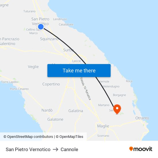 San Pietro Vernotico to Cannole map