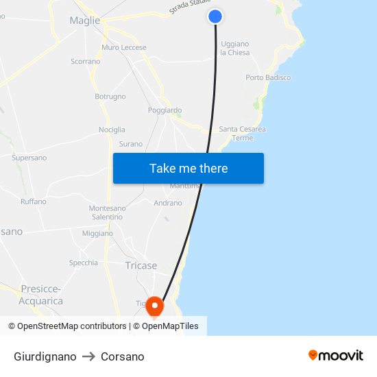 Giurdignano to Corsano map
