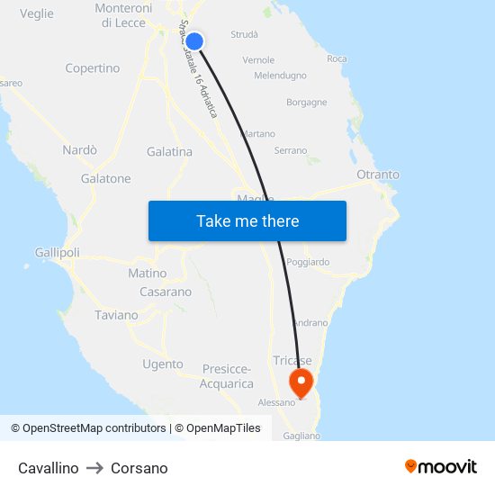 Cavallino to Corsano map