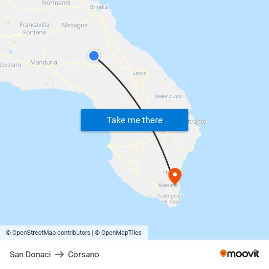 San Donaci to Corsano map