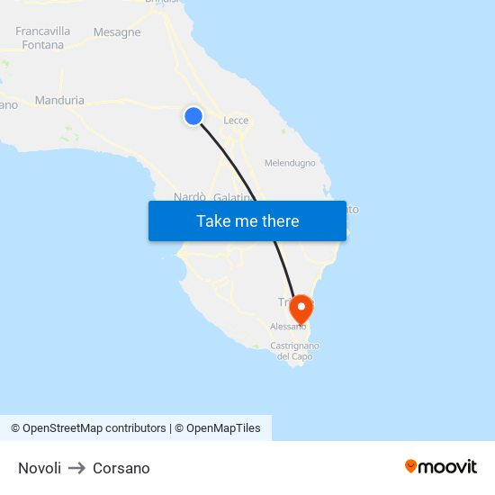Novoli to Corsano map
