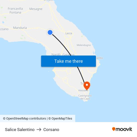Salice Salentino to Corsano map