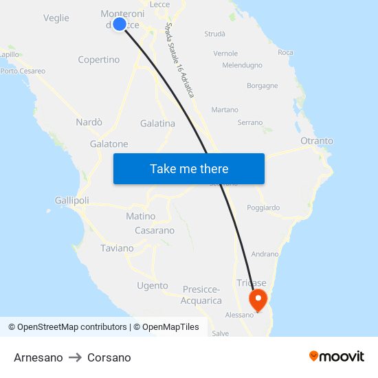 Arnesano to Corsano map