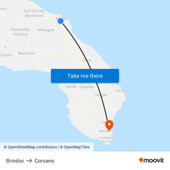 Brindisi to Corsano map