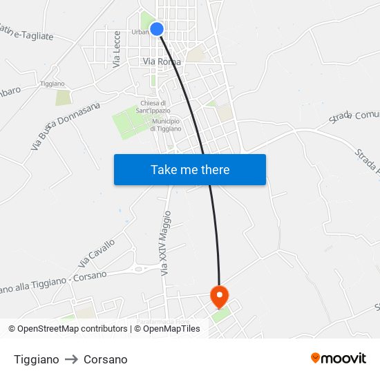 Tiggiano to Corsano map