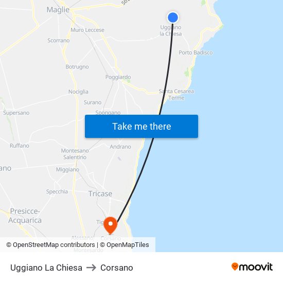 Uggiano La Chiesa to Corsano map