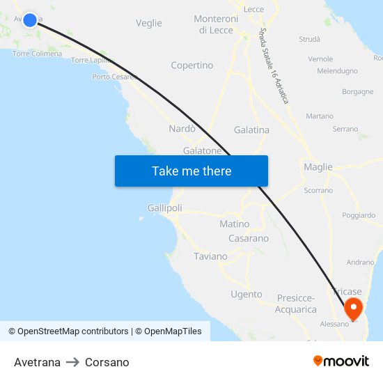Avetrana to Corsano map