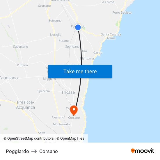 Poggiardo to Corsano map