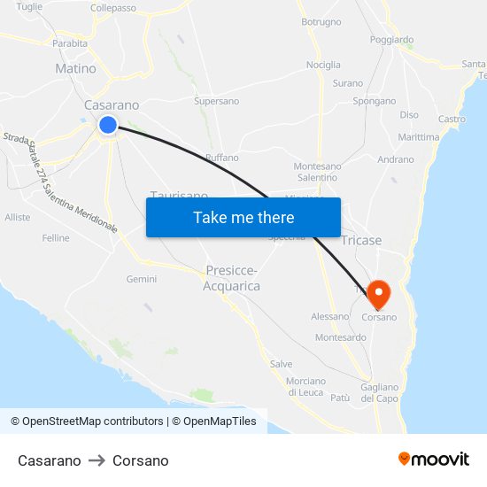 Casarano to Corsano map