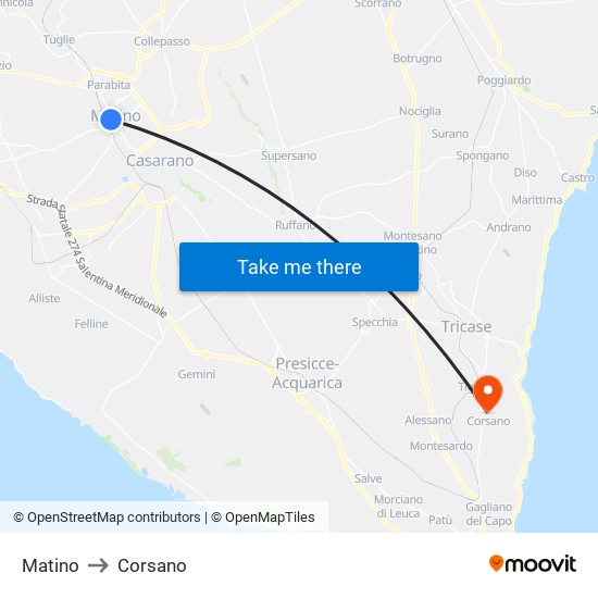 Matino to Corsano map