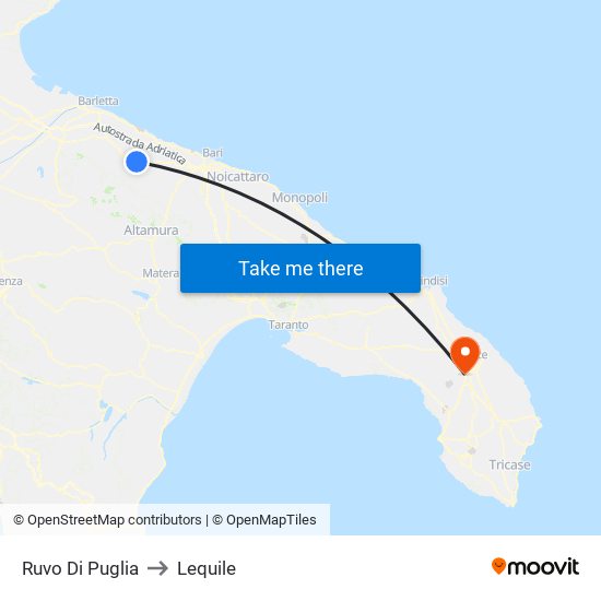 Ruvo Di Puglia to Lequile map