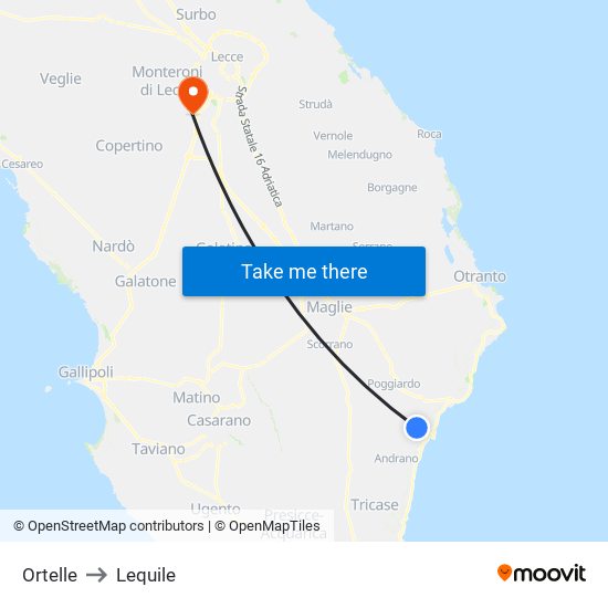 Ortelle to Lequile map