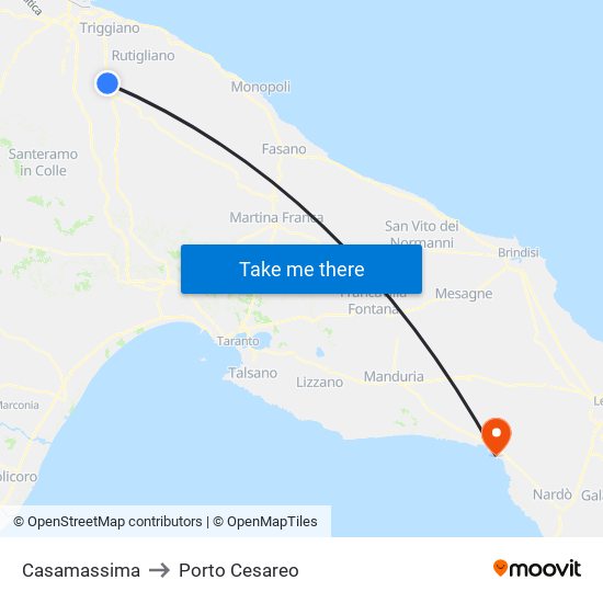 Casamassima to Porto Cesareo map