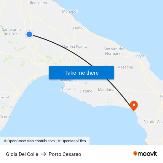 Gioia Del Colle to Porto Cesareo map