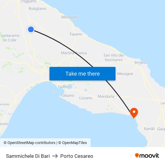 Sammichele Di Bari to Porto Cesareo map