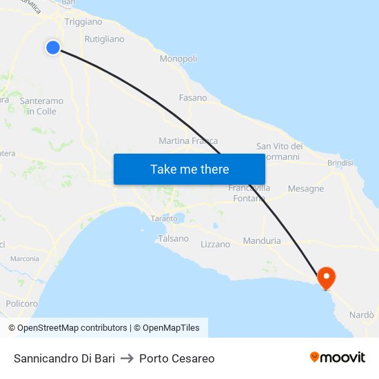 Sannicandro Di Bari to Porto Cesareo map