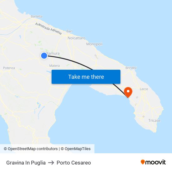 Gravina In Puglia to Porto Cesareo map