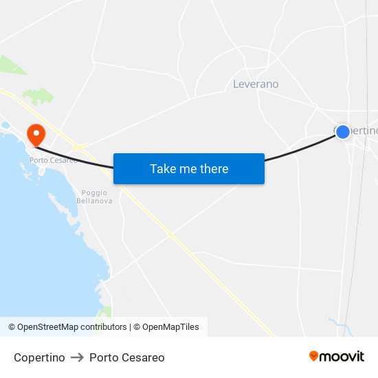 Copertino to Porto Cesareo map