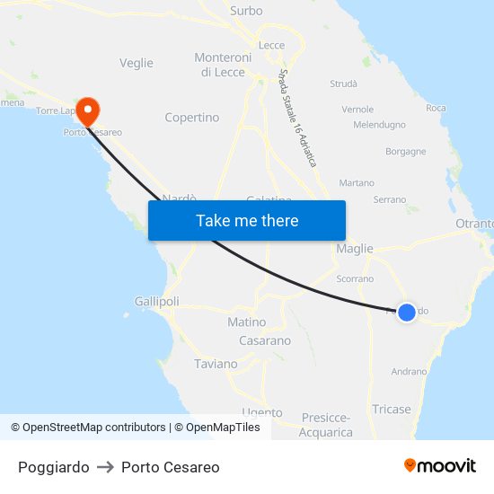 Poggiardo to Porto Cesareo map