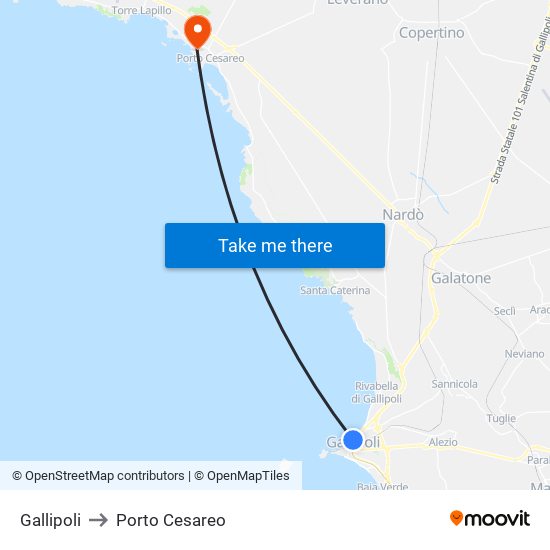 Gallipoli to Porto Cesareo map