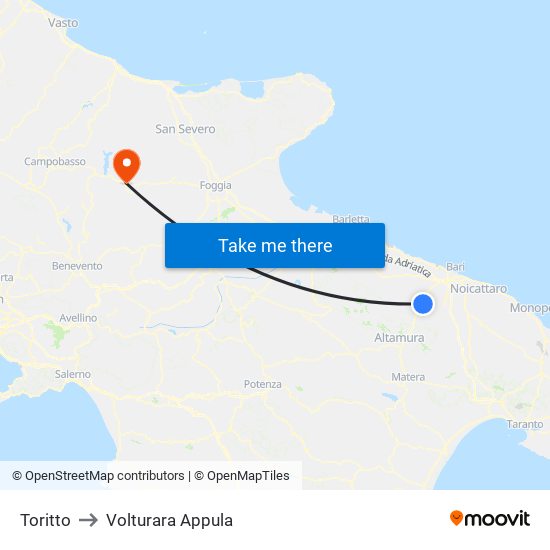 Toritto to Volturara Appula map