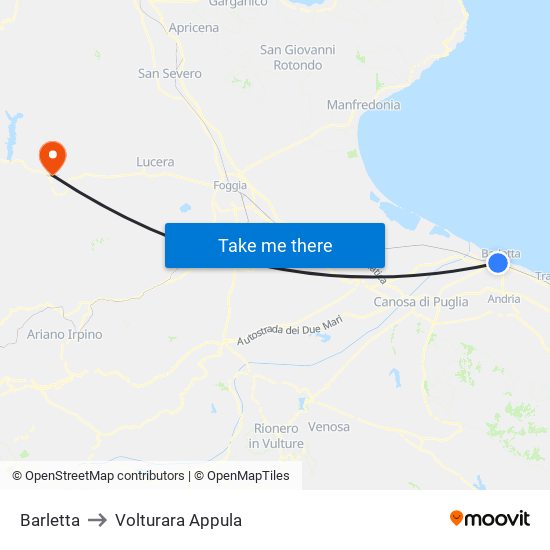 Barletta to Volturara Appula map