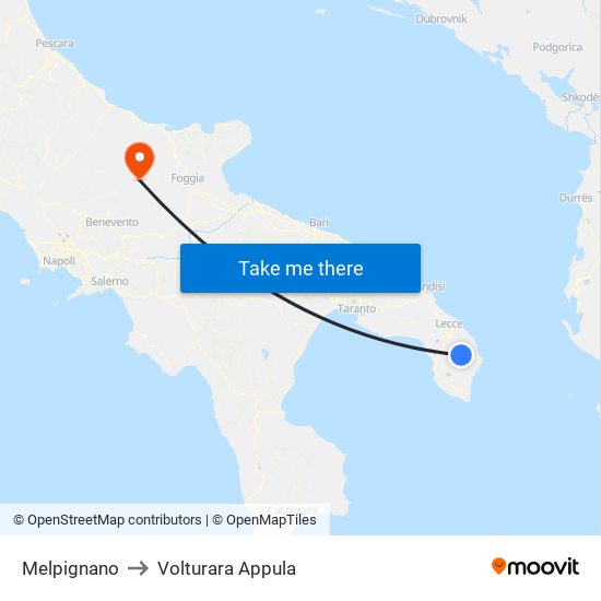 Melpignano to Volturara Appula map