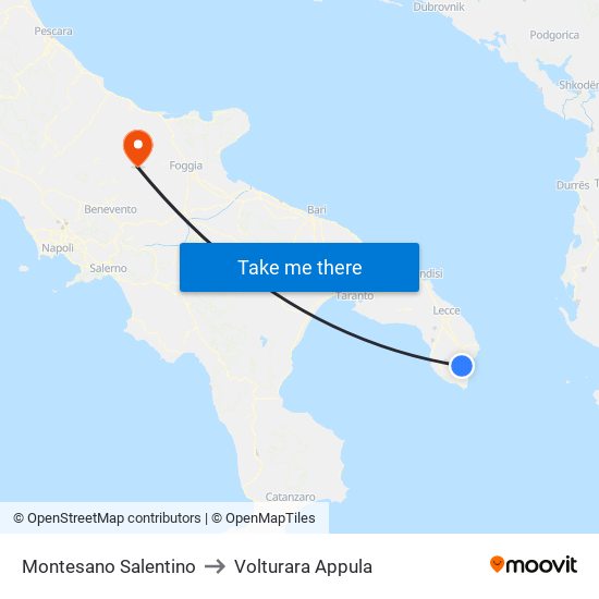 Montesano Salentino to Volturara Appula map