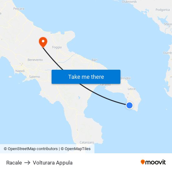 Racale to Volturara Appula map