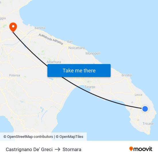 Castrignano De' Greci to Stornara map