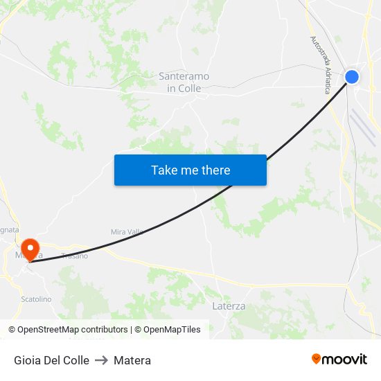 Gioia Del Colle to Matera map