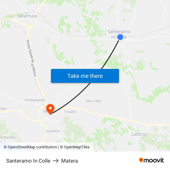 Santeramo In Colle to Matera map