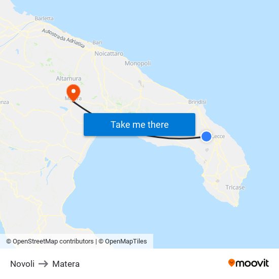 Novoli to Matera map