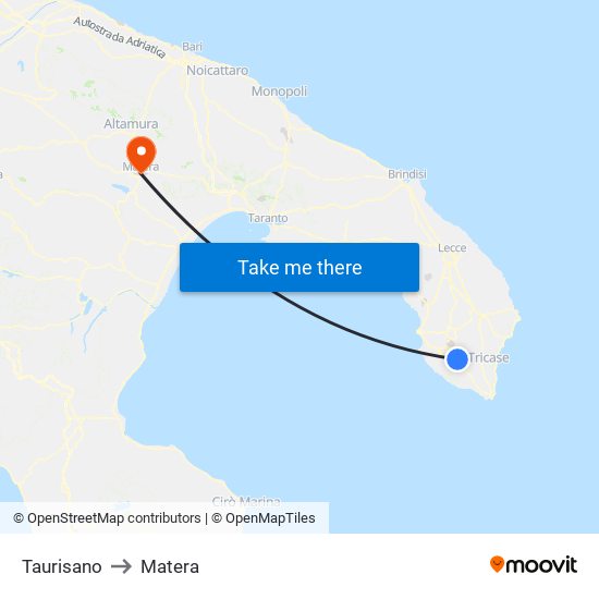 Taurisano to Matera map