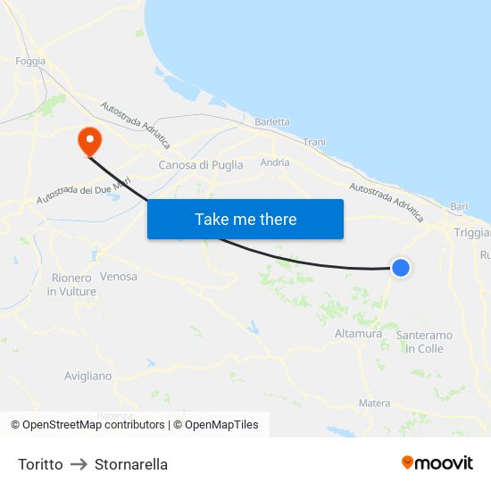 Toritto to Stornarella map