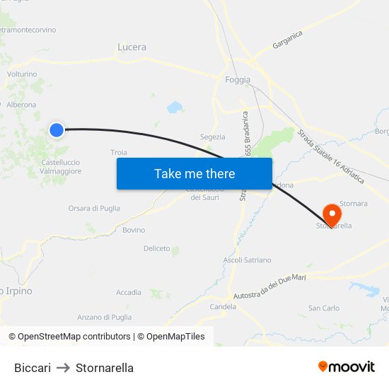 Biccari to Stornarella map