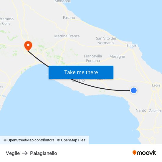Veglie to Palagianello map