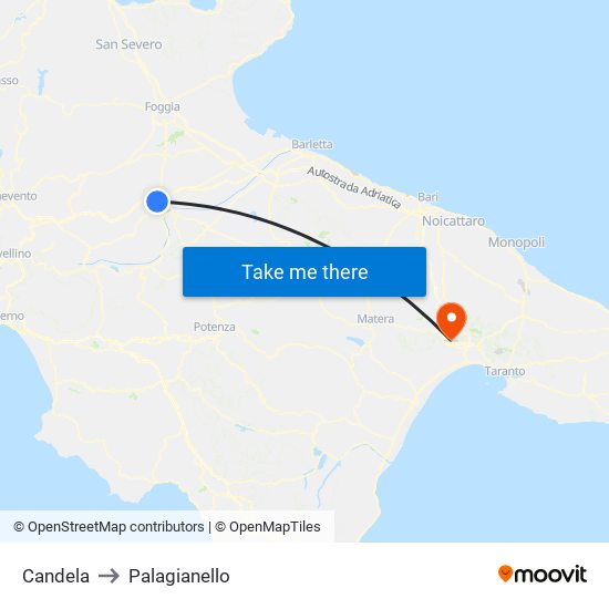 Candela to Palagianello map