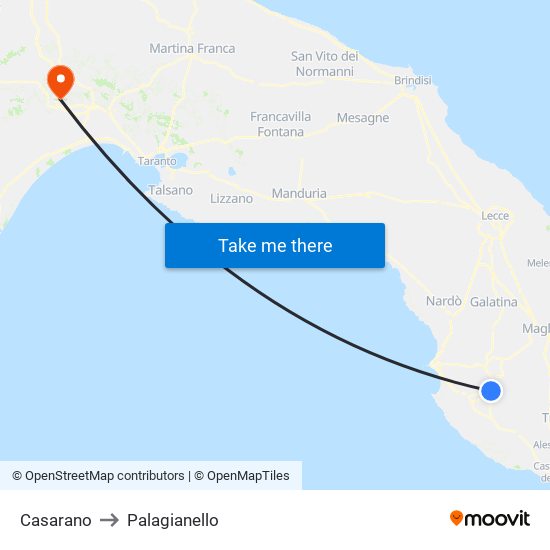 Casarano to Palagianello map