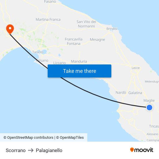 Scorrano to Palagianello map