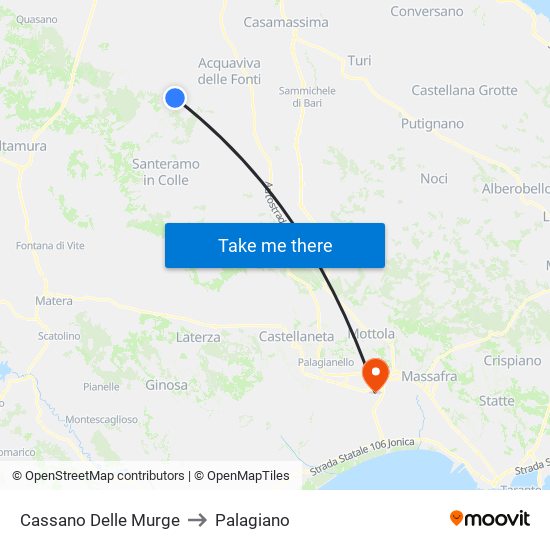 Cassano Delle Murge to Palagiano map