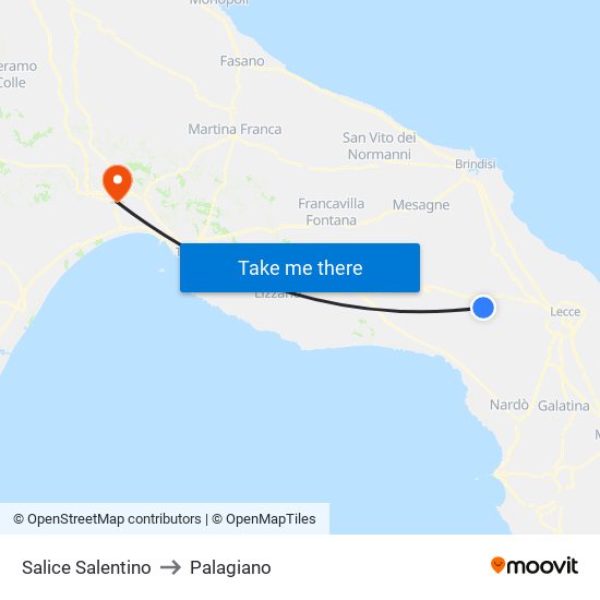 Salice Salentino to Palagiano map