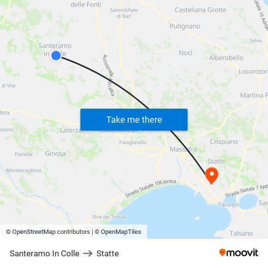 Santeramo In Colle to Statte map
