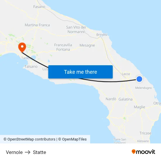Vernole to Statte map